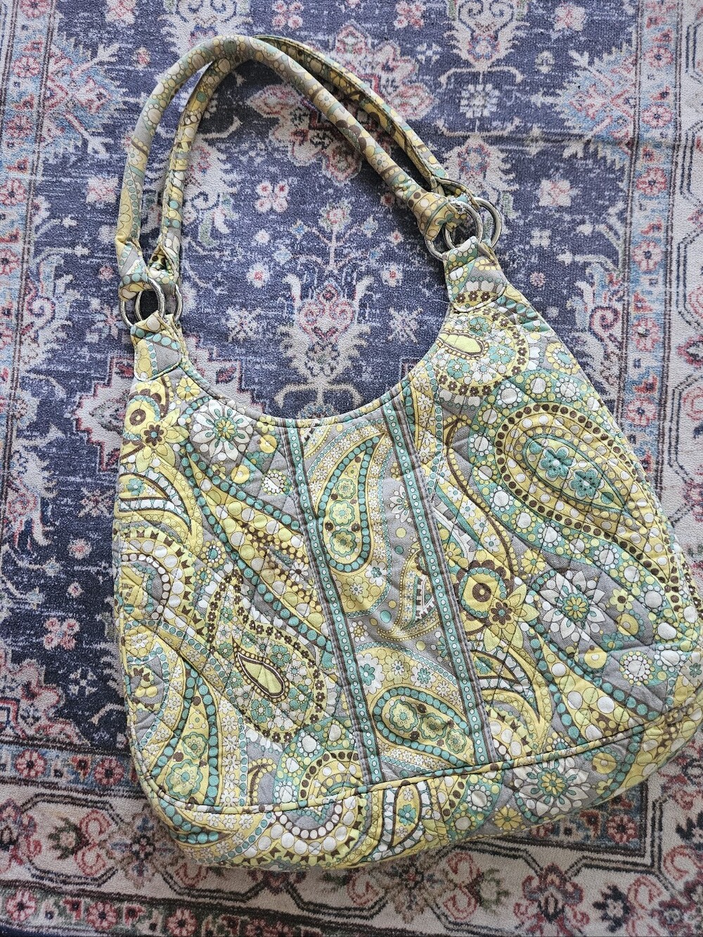 Vera Bradley Lemon Parfait Large Hobo Shoulder Bag Handbag Purse Retired